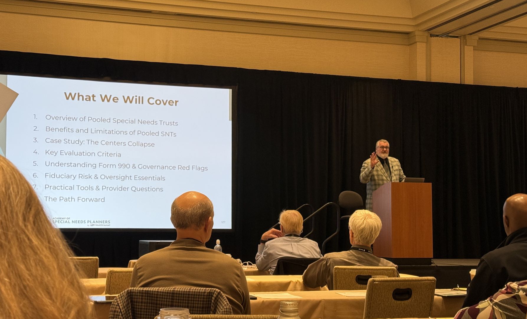 Kevin Urbatsch speaks about pooled trusts in a session at the 2025 National Conference for the Academy of Special Needs Planners in San Diego.